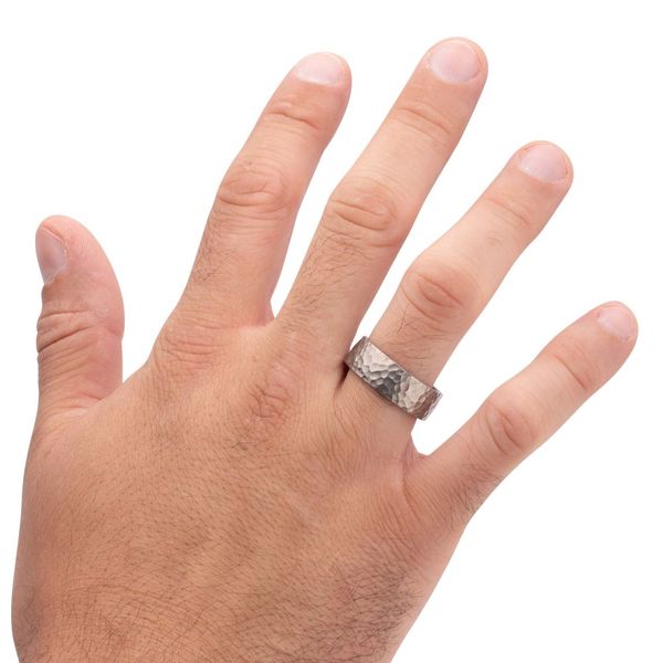 Titanium & Redwood Matte Finish Hammered Comfort Fit Ring Image 5 Mueller Jewelers Chisago City, MN