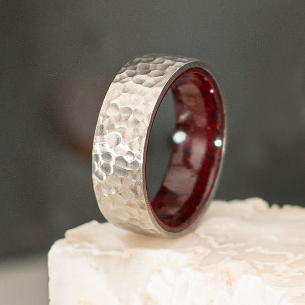 Titanium & Redwood Matte Finish Hammered Comfort Fit Ring Image 4 Valentine's Fine Jewelry Dallas, PA