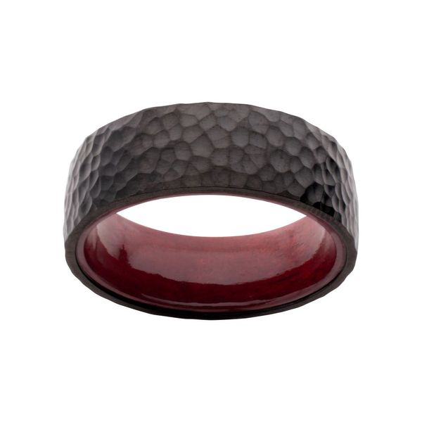 Black IP Titanium & Redwood Matte Finish Hammered Comfort Fit Ring Image 2 Lewis Jewelers, Inc. Ansonia, CT