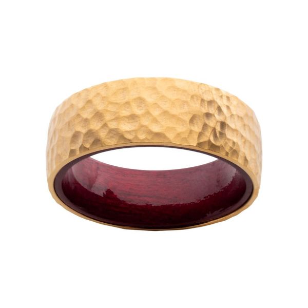 Gold IP Titanium & Redwood Matte Finish Hammered Comfort Fit Ring Image 2 Ware's Jewelers Bradenton, FL