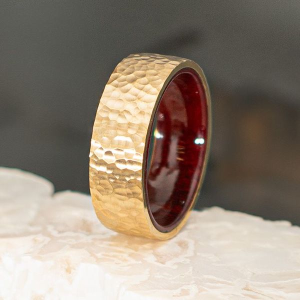 Gold IP Titanium & Redwood Matte Finish Hammered Comfort Fit Ring Image 4 Cellini Design Jewelers Orange, CT