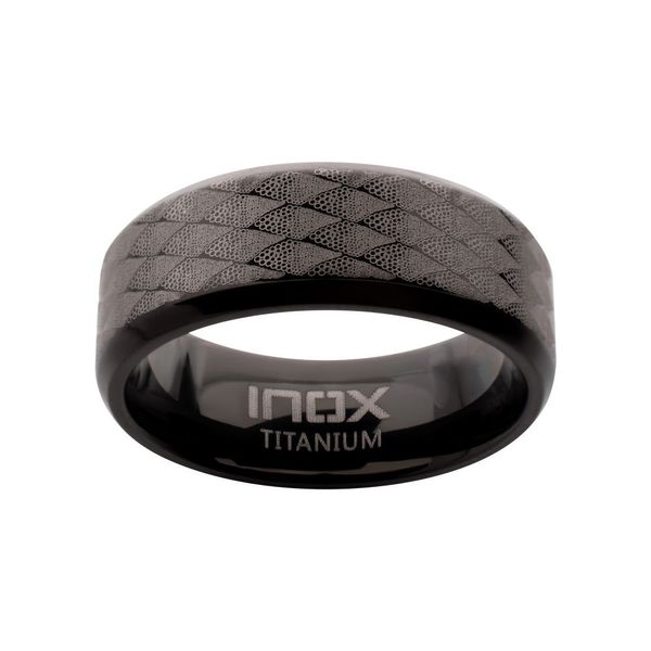 Black IP Titanium Etched Fishskin Comfort Fit Ring Image 2 Tipton's Fine Jewelry Lawton, OK