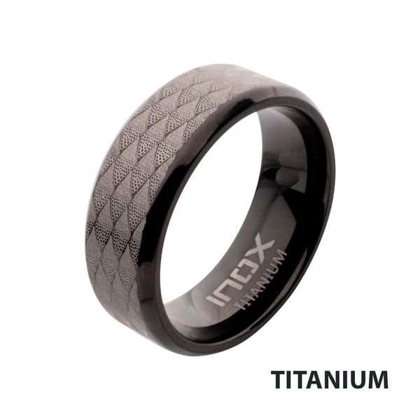 Black IP Titanium Etched Fishskin Comfort Fit Ring Thomas A. Davis Jewelers Holland, MI