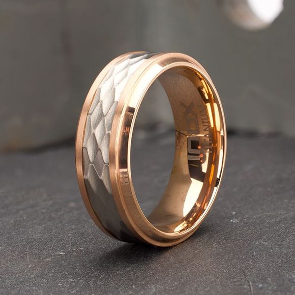 Rose Gold IP Titanium Matte Finish Mosaic Inlay Comfort Fit Ring Image 5 Wesche Jewelers Melbourne, FL