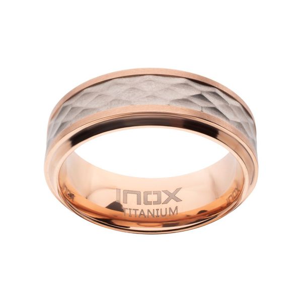 Rose Gold IP Titanium Matte Finish Mosaic Inlay Comfort Fit Ring Image 2 Woelk's House of Diamonds Russell, KS