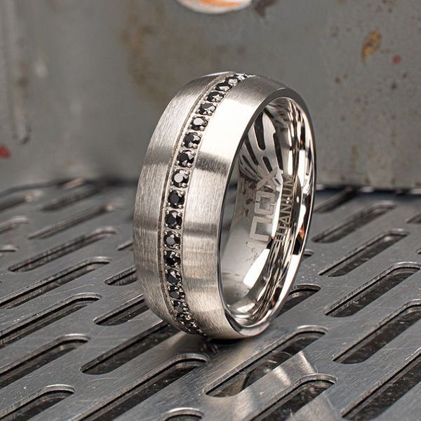 Titanium Prong Set Black Gem Streamline Comfort Fit Ring Image 5 Peran & Scannell Jewelers Houston, TX