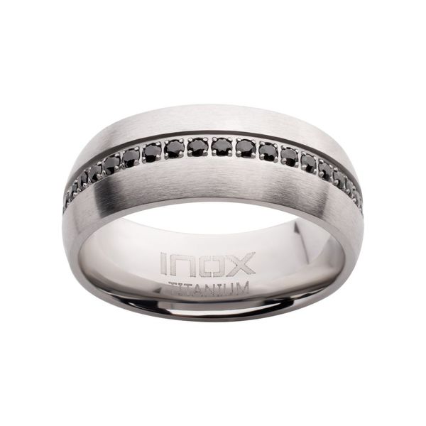 Titanium Prong Set Black Gem Streamline Comfort Fit Ring Image 2 Ken Walker Jewelers Gig Harbor, WA