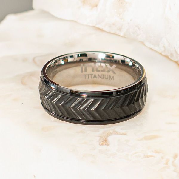 Black IP Titanium Matte Finish Chevron Comfort Fit Ring Image 5 Daniel Jewelers Brewster, NY