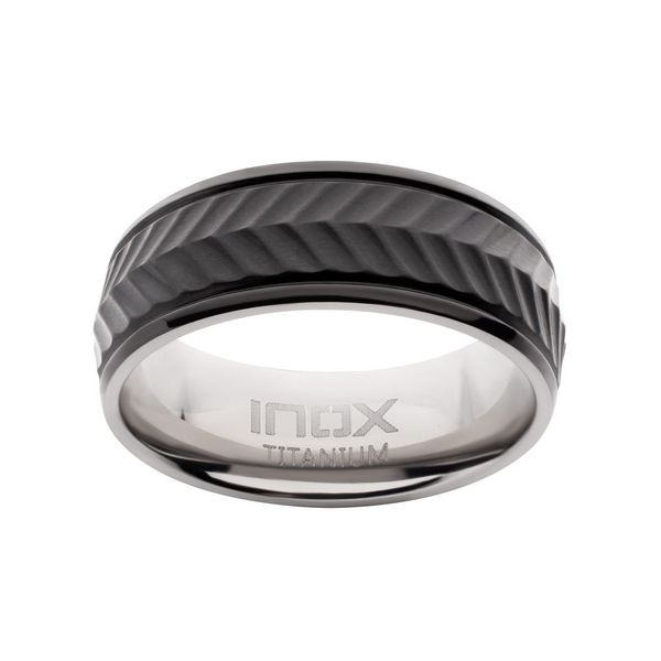 Black IP Titanium Matte Finish Chevron Comfort Fit Ring Image 2 Carroll / Ochs Jewelers Monroe, MI