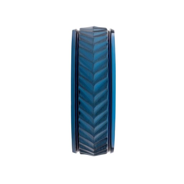 Blue IP Titanium Matte Finish Chevron Comfort Fit Ring Image 3 Spath Jewelers Bartow, FL