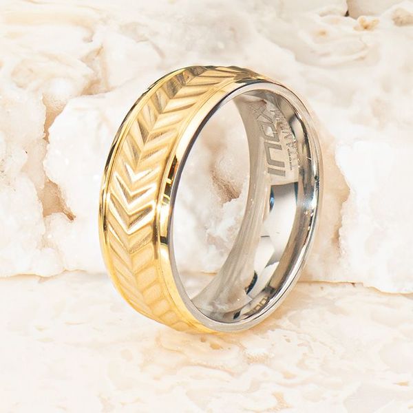 Gold IP Titanium Matte Finish Chevron Comfort Fit Ring Image 5 Glatz Jewelry Aliquippa, PA