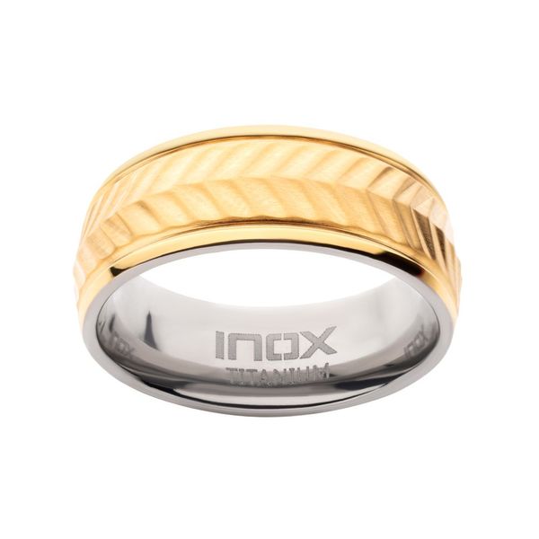 Gold IP Titanium Matte Finish Chevron Comfort Fit Ring Image 2 Morin Jewelers Southbridge, MA