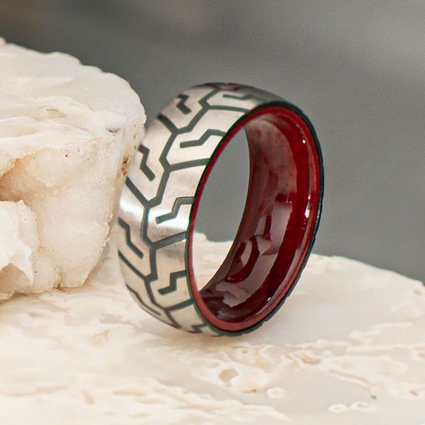 Titanium & Redwood Matte Finish Tiremark Comfort Fit Ring Image 4 Van Scoy Jewelers Wyomissing, PA