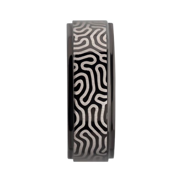 Titanium Black IP with Brain Coral Pattern Comfort Fit Ring Image 3 Daniel Jewelers Brewster, NY