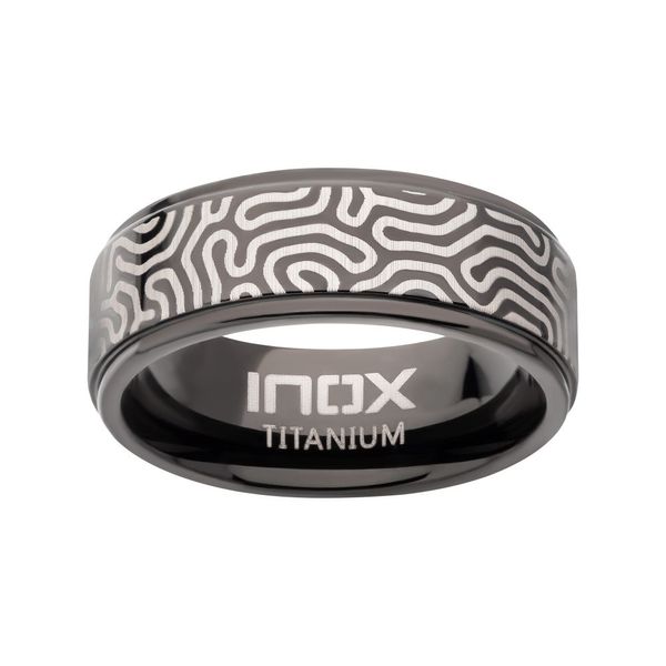 Titanium Black IP with Brain Coral Pattern Comfort Fit Ring Image 2 Glatz Jewelry Aliquippa, PA