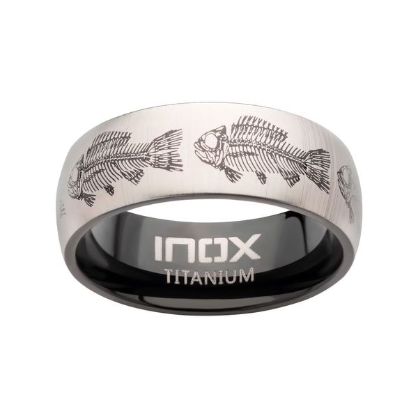 Titanium Black IP with Fishbone Design Comfort Fit Ring Image 2 Leitzel's Jewelry Myerstown, PA