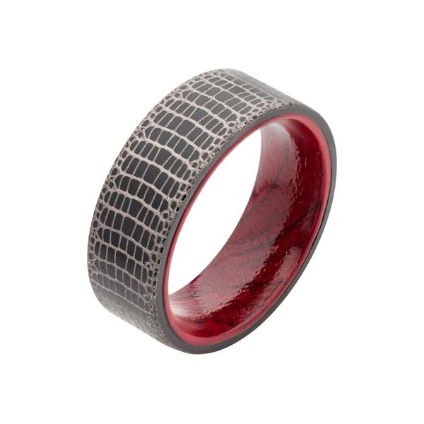 Titanium Black IP with Reptile Skin Pattern with Inner Rosewood Comfort Fit Ring Mueller Jewelers Chisago City, MN