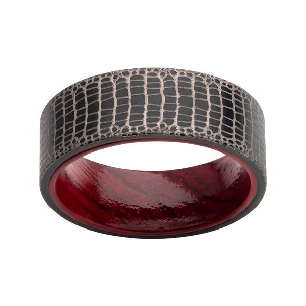 Titanium Black IP with Reptile Skin Pattern with Inner Rosewood Comfort Fit Ring Image 2 Midtown Diamonds Reno, NV