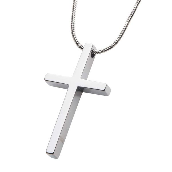 Tungsten Carbide Cross Pendant with Steel Snake Chain Image 2 Enchanted Jewelry Plainfield, CT