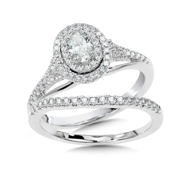 Oval Double-Halo Diamond Engagement Ring and Wedding Band Br