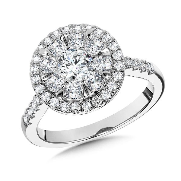 Round Halo & Cluster Diamond Mirage Engagement Ring (1-1/2 ctw) Mesa Jewelers Grand Junction, CO