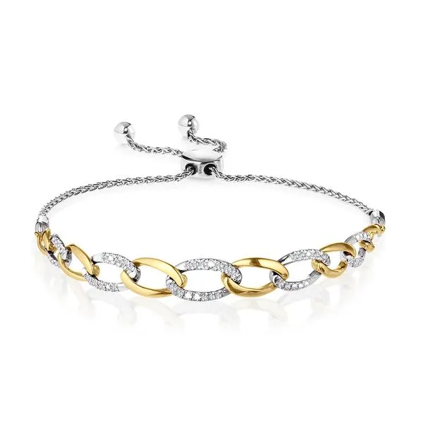 Sterling Silver 10K Yellow Gold Plated Diamond Bolo Bracel Z's