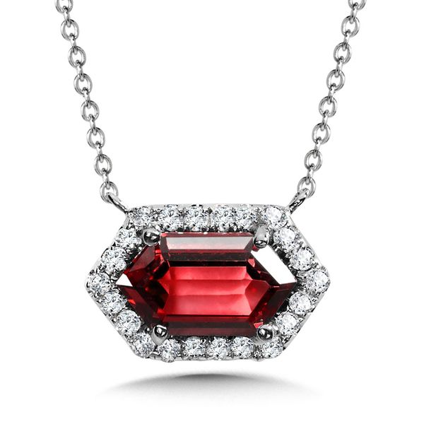 Elongated Hexagon-Cut Garnet & Diamond Halo Necklace  Gold Mine Jewelers Jackson, CA
