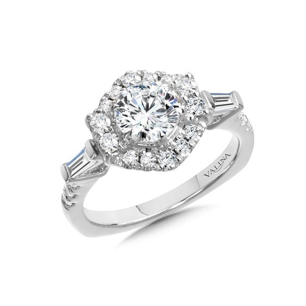 Hexagonal Halo Engagement Ring w/ Baguette Diamonds Cottage Hill Diamonds Elmhurst, IL