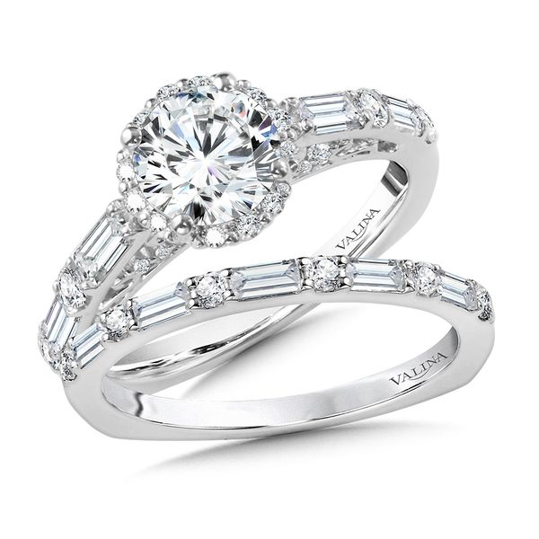 Vintage Straight Halo Engagement Ring w/ Baguette Diamonds & Spiral Diamond Undergallery  Image 3 Midtown Diamonds Reno, NV