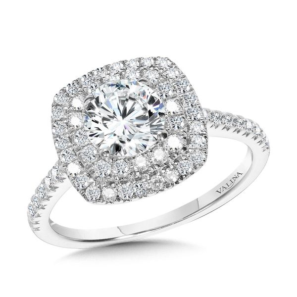 Cushion Shaped Diamond Halo Round Center Stone Diamond Engagement Ring