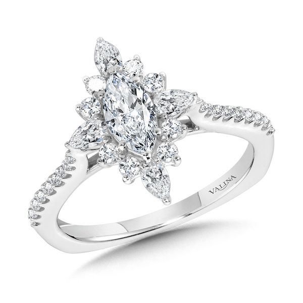 Marquise-Cut & Pear-Accented Sun Burst Diamond Halo Engagement Ring Jayson Jewelers Cape Girardeau, MO