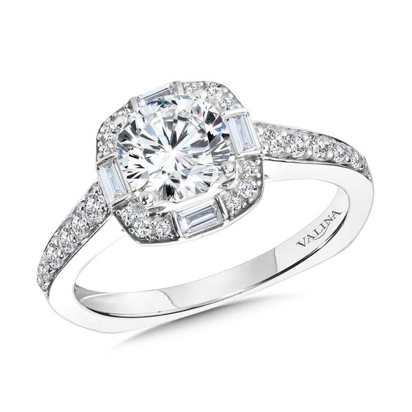 Baguette-Accented Cushion-Shaped Halo Diamond Engagement Ring w/ Channel-set Illusion Cottage Hill Diamonds Elmhurst, IL