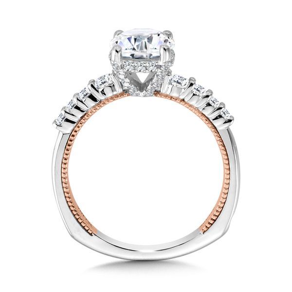 Graduating Two-Tone & Milgrain-Beaded Hidden Halo Diamond Engagement Ring  Image 3 The Jewelry Source El Segundo, CA