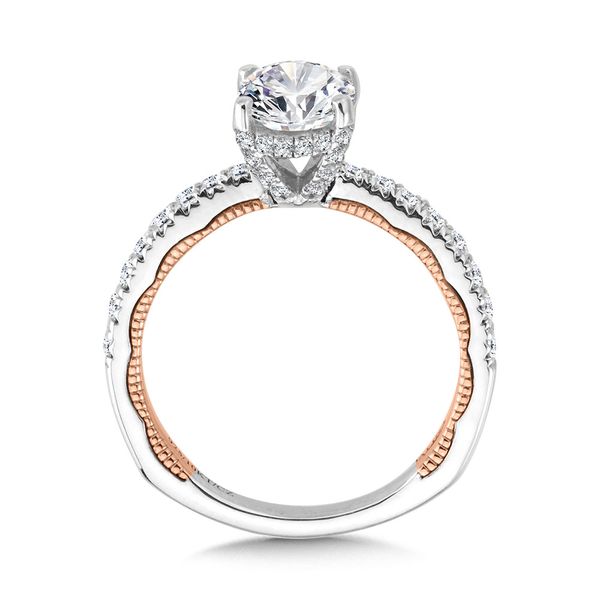 Oval-Cut, Tapered, Two-Tone & Milgrain-Beaded Hidden Halo Diamond Engagement Ring  Image 2 Midtown Diamonds Reno, NV