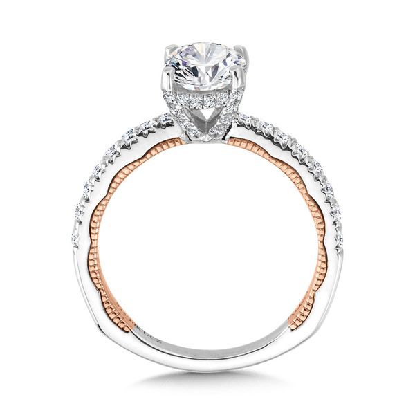 Oval-Cut, Tapered, Two-Tone & Milgrain-Beaded Hidden Halo Diamond Engagement Ring  Image 3 Cottage Hill Diamonds Elmhurst, IL