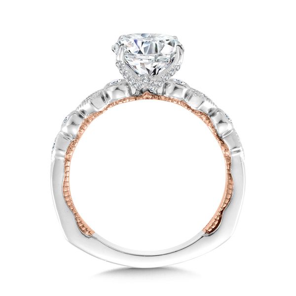 Stackable Two-Tone & Milgrain-Beaded Hidden Halo Diamond Engagement Ring  Image 2 Midtown Diamonds Reno, NV
