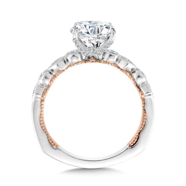 Stackable Two-Tone & Milgrain-Beaded Hidden Halo Diamond Engagement Ring  Image 3 Cottage Hill Diamonds Elmhurst, IL