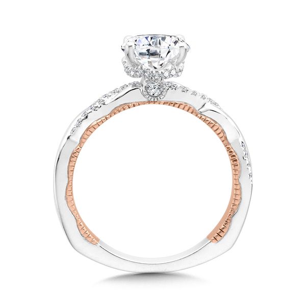 Oval-Cut Diamond & Two-Tone, Milgrain-Beaded, Crisscross Hidden Halo Engagement Ring Image 2 Glatz Jewelry Aliquippa, PA