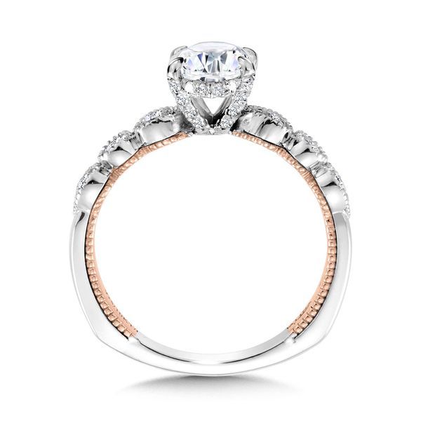 Oval-Cut, Stackable, Two-Tone & Milgrain-Beaded Hidden Halo Diamond Engagement Ring  Image 3 Jayson Jewelers Cape Girardeau, MO