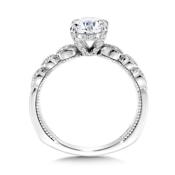 Oval-Cut, Stackable & Milgrain-Beaded Hidden Halo Diamond Engagement Ring  Image 3 Midtown Diamonds Reno, NV