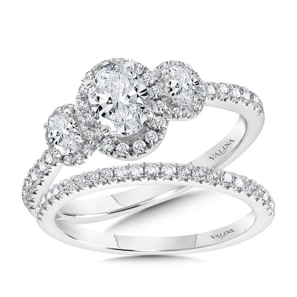 Oval-Cut 3-Stone Diamond Halo Engagement Ring Image 3 Cottage Hill Diamonds Elmhurst, IL