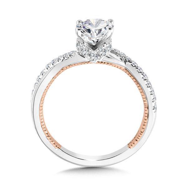 Oval-Cut Crisscross Two-Tone & Milgrain-Beaded Diamond Collar Engagement Ring  Image 3 Jayson Jewelers Cape Girardeau, MO