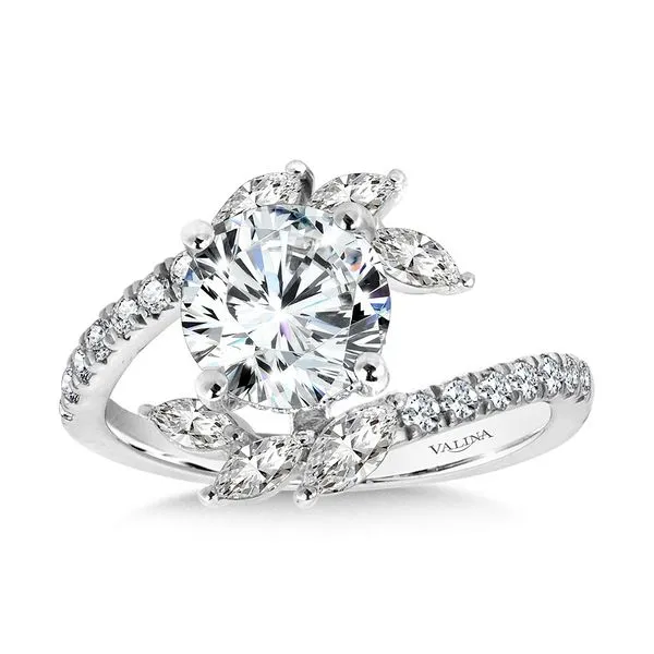 Marquise-Accented Dramatic Bypass Hidden Halo Diamond Engagement Ring