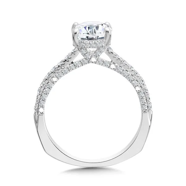 Straight Oval-Cut Hidden Halo Engagement Ring w/ Diamond Arc