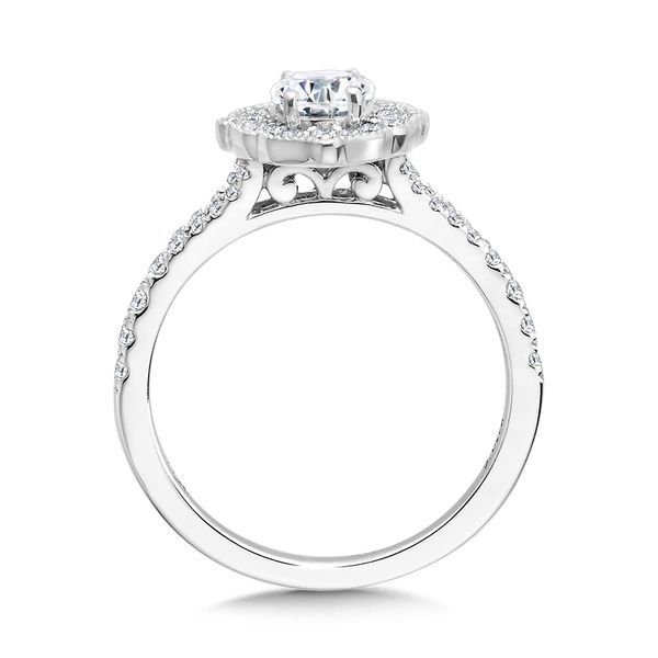 Oval-Cut Diamond & Vintage Milgrain-Beaded Halo, Split Shank Engagement Ring Image 3 Cottage Hill Diamonds Elmhurst, IL