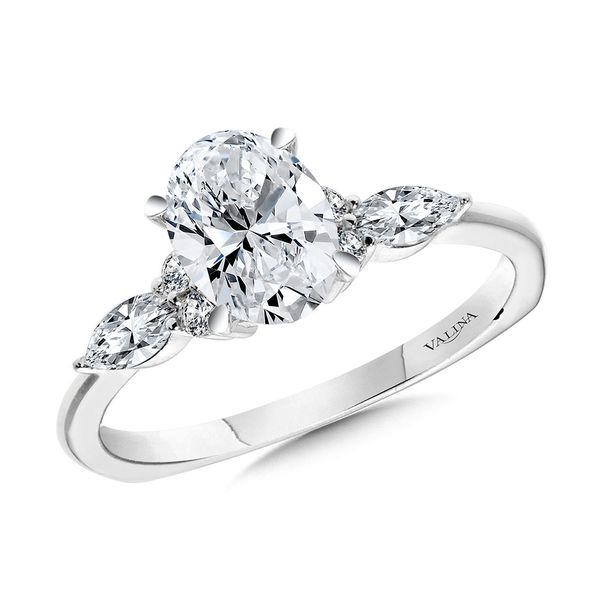 Oval-Cut Diamond & Marquise-Accented Three-Stone Illusion Engagement Ring w/ Chevron Collar Biondi Diamond Jewelers Aurora, CO