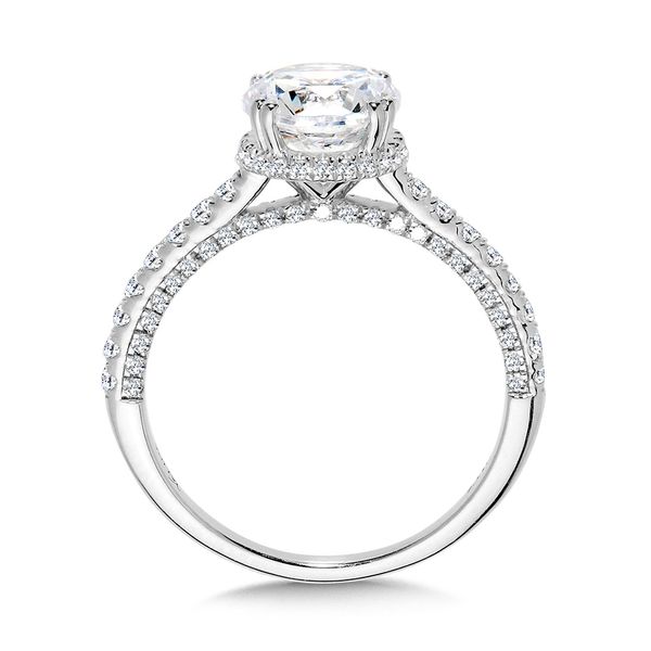 Straight Drop Halo Diamond Engagement Ring w/ Undergallery Arch & Double Prongs Image 2 Cottage Hill Diamonds Elmhurst, IL