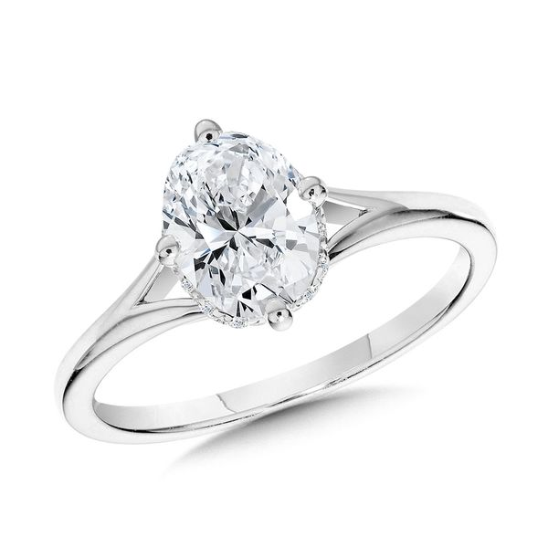 Ultra Thin Oval Solitaire Engagement Ring Setting with Hidden Halo