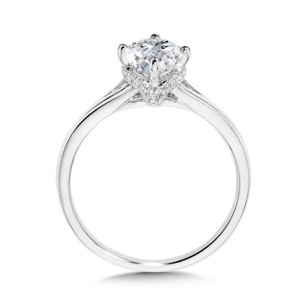 Oval-Cut Hidden Halo & Split Shank Diamond Engagement Ring w/ Compass Prongs Image 2 Midtown Diamonds Reno, NV