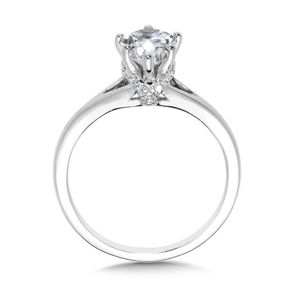 Six-Prong Pear-Cut Diamond Split Shank Engagement Ring w/ Chevron Collar Image 2 Cottage Hill Diamonds Elmhurst, IL
